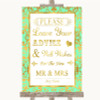 Mint Green & Gold Guestbook Advice & Wishes Mr & Mrs Customised Wedding Sign