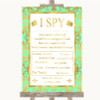 Mint Green & Gold I Spy Disposable Camera Customised Wedding Sign