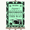 Mint Green Damask Photobooth This Way Left Customised Wedding Sign