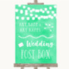 Mint Green Watercolour Lights Card Post Box Customised Wedding Sign