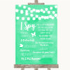 Mint Green Watercolour Lights I Spy Disposable Camera Customised Wedding Sign