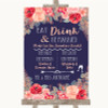 Navy Blue Blush Rose Gold Signature Favourite Drinks Customised Wedding Sign