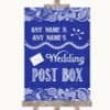 Navy Blue Burlap & Lace Card Post Box Customised Wedding Sign