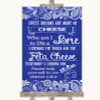 Navy Blue Burlap & Lace Cheesecake Cheese Song Customised Wedding Sign