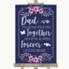 Navy Blue Pink & Silver Dad Walk Down The Aisle Customised Wedding Sign