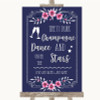 Navy Blue Pink & Silver Drink Champagne Dance Stars Customised Wedding Sign