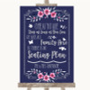 Navy Blue Pink & Silver All Family No Seating Plan Customised Wedding Sign