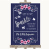 Navy Blue Pink & Silver Let Love Sparkle Sparkler Send Off Wedding Sign