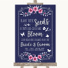 Navy Blue Pink & Silver Plant Seeds Favours Customised Wedding Sign