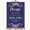 Navy Blue Pink & Silver Share Your Wishes Customised Wedding Sign