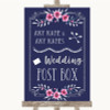 Navy Blue Pink & Silver Card Post Box Customised Wedding Sign