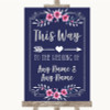 Navy Blue Pink & Silver This Way Arrow Right Customised Wedding Sign