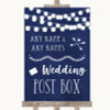 Navy Blue Watercolour Lights Card Post Box Customised Wedding Sign