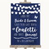 Navy Blue Watercolour Lights Confetti Customised Wedding Sign