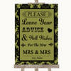 Olive Green Damask Guestbook Advice & Wishes Lesbian Customised Wedding Sign