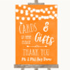 Orange Watercolour Lights Cards & Gifts Table Customised Wedding Sign