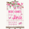 Pink Rustic Wood Here Comes Bride Aisle Sign Customised Wedding Sign