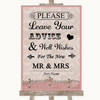Pink Shabby Chic Guestbook Advice & Wishes Mr & Mrs Customised Wedding Sign