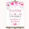 Pink Watercolour Floral This Way Arrow Left Customised Wedding Sign
