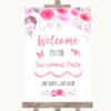 Pink Watercolour Floral Welcome To Our Engagement Party Wedding Sign