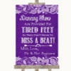 Purple Burlap & Lace Dancing Shoes Flip-Flop Tired Feet Wedding Sign