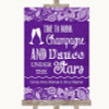 Purple Burlap & Lace Drink Champagne Dance Stars Customised Wedding Sign