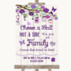 Purple Rustic Wood Choose A Seat We Are All Family Customised Wedding Sign