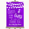 Purple Watercolour Lights Cards & Gifts Table Customised Wedding Sign