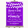 Purple Watercolour Lights Choose A Seat We Are All Family Wedding Sign