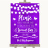 Purple Watercolour Lights Don't Post Photos Online Social Media Wedding Sign