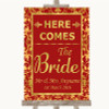 Red & Gold Here Comes Bride Aisle Sign Customised Wedding Sign