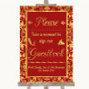 Red & Gold Take A Moment To Sign Our Guest Book Customised Wedding Sign