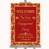 Red & Gold Welcome To Our Engagement Party Customised Wedding Sign