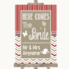 Red & Grey Winter Here Comes Bride Aisle Sign Customised Wedding Sign