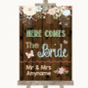 Rustic Floral Wood Here Comes Bride Aisle Sign Customised Wedding Sign