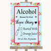 Shabby Chic Floral Alcohol Bar Love Story Customised Wedding Sign