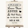 Shabby Chic Ivory Guestbook Advice & Wishes Gay Customised Wedding Sign