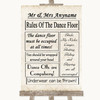 Shabby Chic Ivory Rules Of The Dancefloor Customised Wedding Sign