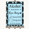 Sky Blue Damask Alcohol Bar Love Story Customised Wedding Sign