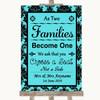 Tiffany Blue Damask As Families Become One Seating Plan Wedding Sign