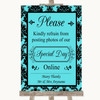 Tiffany Blue Damask Don't Post Photos Online Social Media Wedding Sign