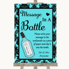 Tiffany Blue Damask Message In A Bottle Customised Wedding Sign
