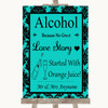Turquoise Damask Alcohol Bar Love Story Customised Wedding Sign