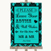 Turquoise Damask Guestbook Advice & Wishes Gay Customised Wedding Sign