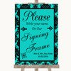 Turquoise Damask Signing Frame Guestbook Customised Wedding Sign