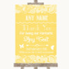 Yellow Burlap & Lace Thank You Bridesmaid Page Boy Best Man Wedding Sign