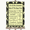 Yellow Damask Rules Of The Dancefloor Customised Wedding Sign