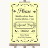 Yellow Don't Post Photos Online Social Media Customised Wedding Sign