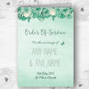 Pale Teal Mint Green Vintage Watercolour Floral Wedding Cover Order Of Service