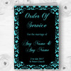 Turquoise Damask & Diamond Personalised Wedding Double Cover Order Of Service